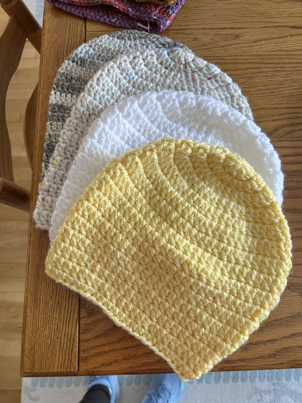 HATS - Handmade crochet hats   pink, purple, green, white, yellow, lavender etc.