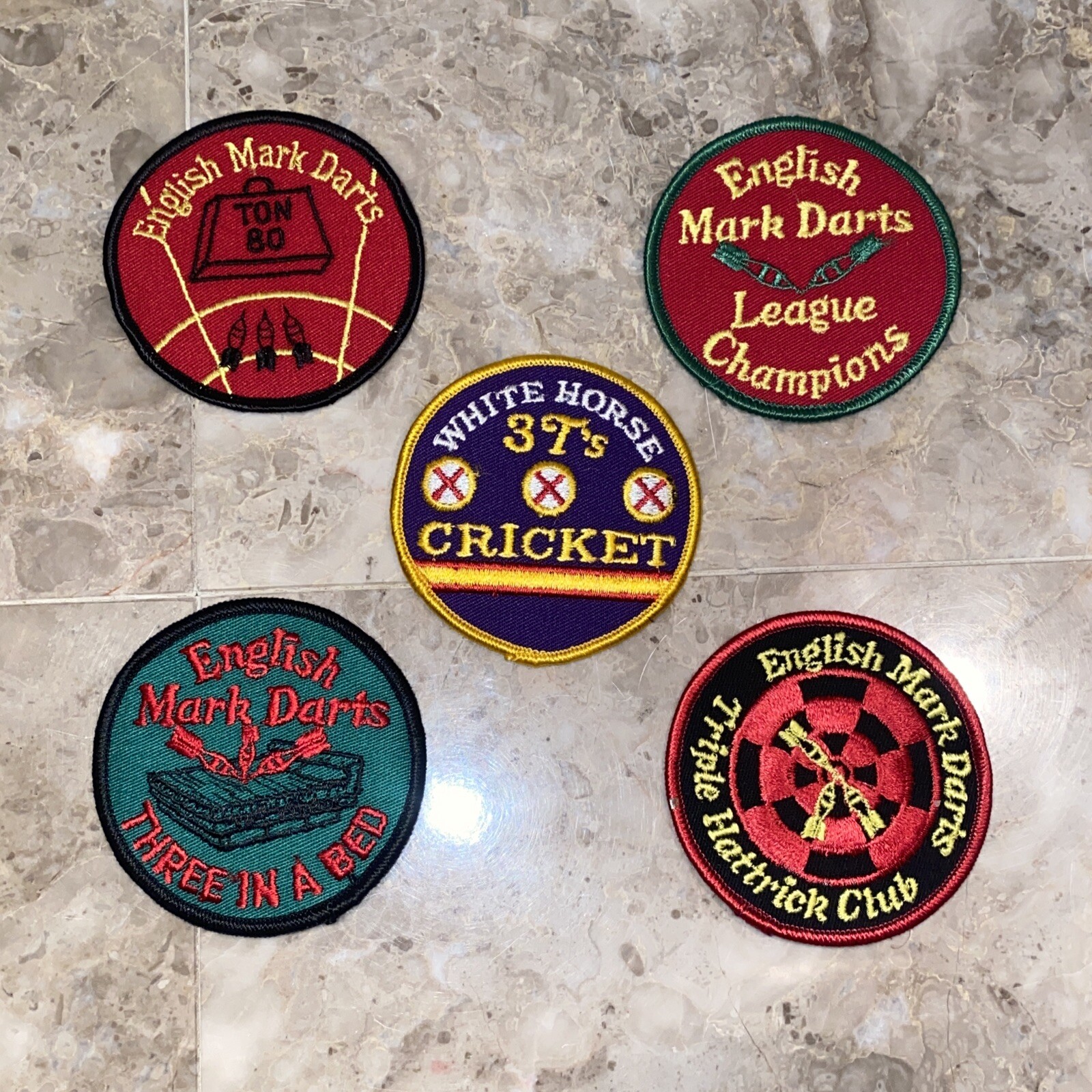 Vintage English Mark Darts iron-on Round Patches Unused Lot Of 5