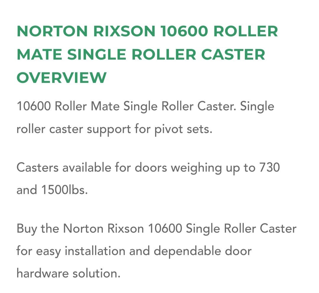 Norton Rixson 10600 roller mate single roller caster