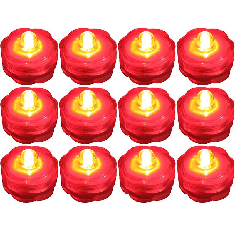 12 Pack~Red~Submersible Waterproof Underwater Battery LED Tea Light~Wedding