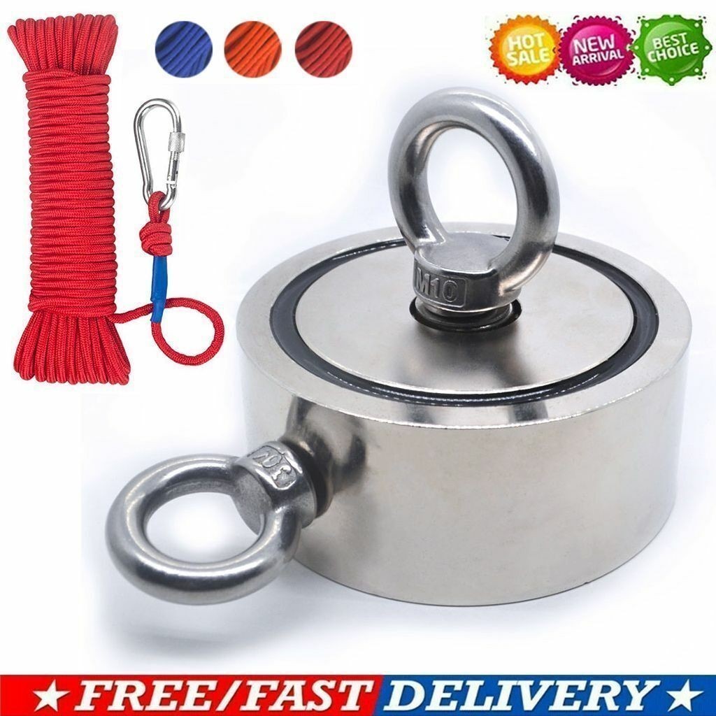 Fishing Magnet Kit Upto 1300 Lbs Pull Force Strong Neodymium + Rope + Carabiner