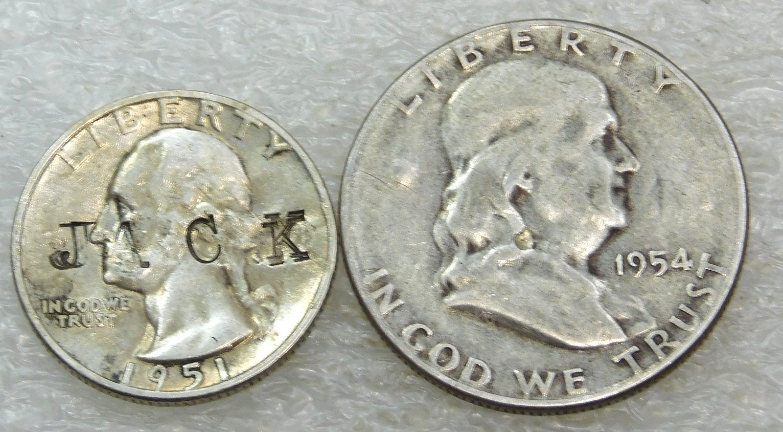 1951-D Silver Quarter and 1954-S Franklin Silver Half CULL lot of 2 coins #T307