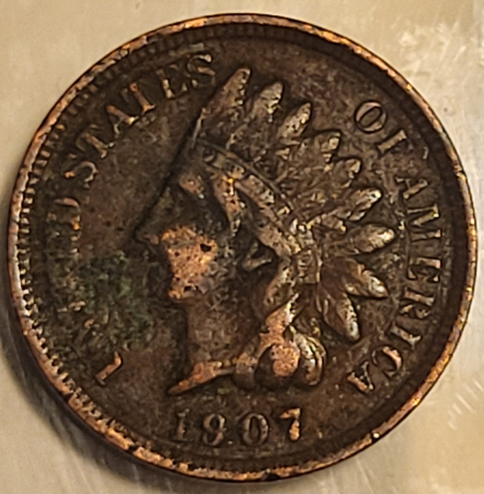 1907 1C BN Indian Head Penny Cent! Nice Old US Coin! Corrosion/Gunk