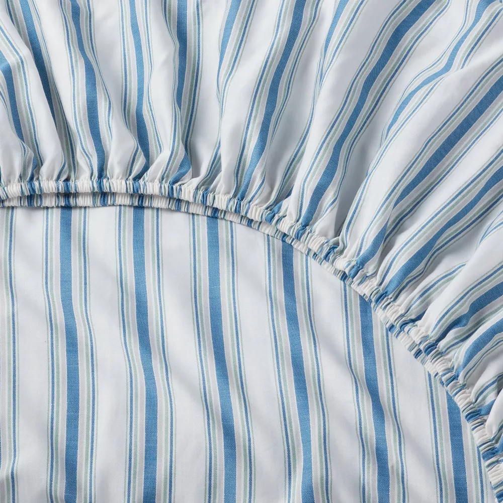 Full Cotton Blend Sateen Sheet Set Blue/Green Textured Stripe - Room Essentials