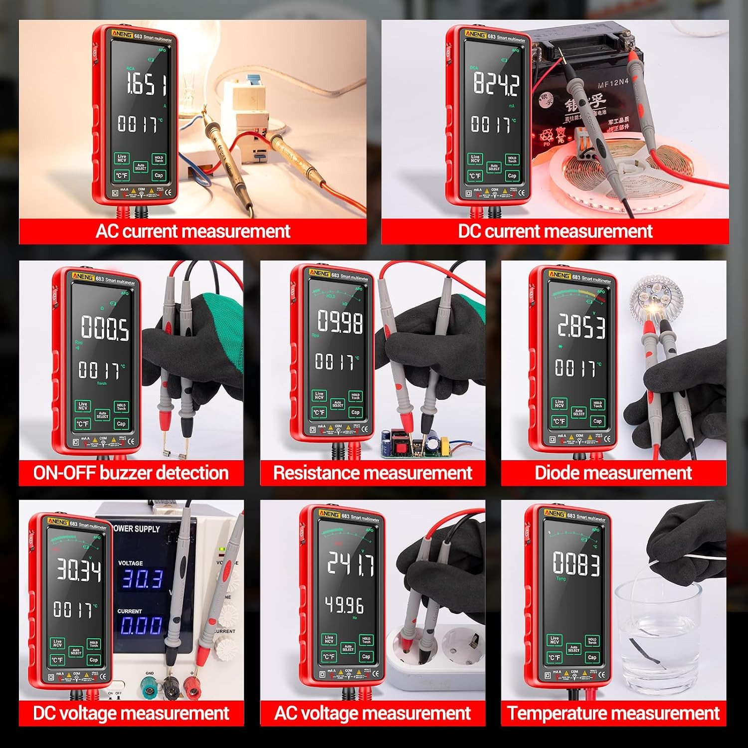 Smart Multimeter, Digital Multimeter Tester with Touch Screen 6000 Counts Auto R
