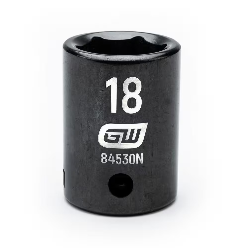 1/2 In. Drive 6 Point Metric Standard Impact Socket 18 Mm