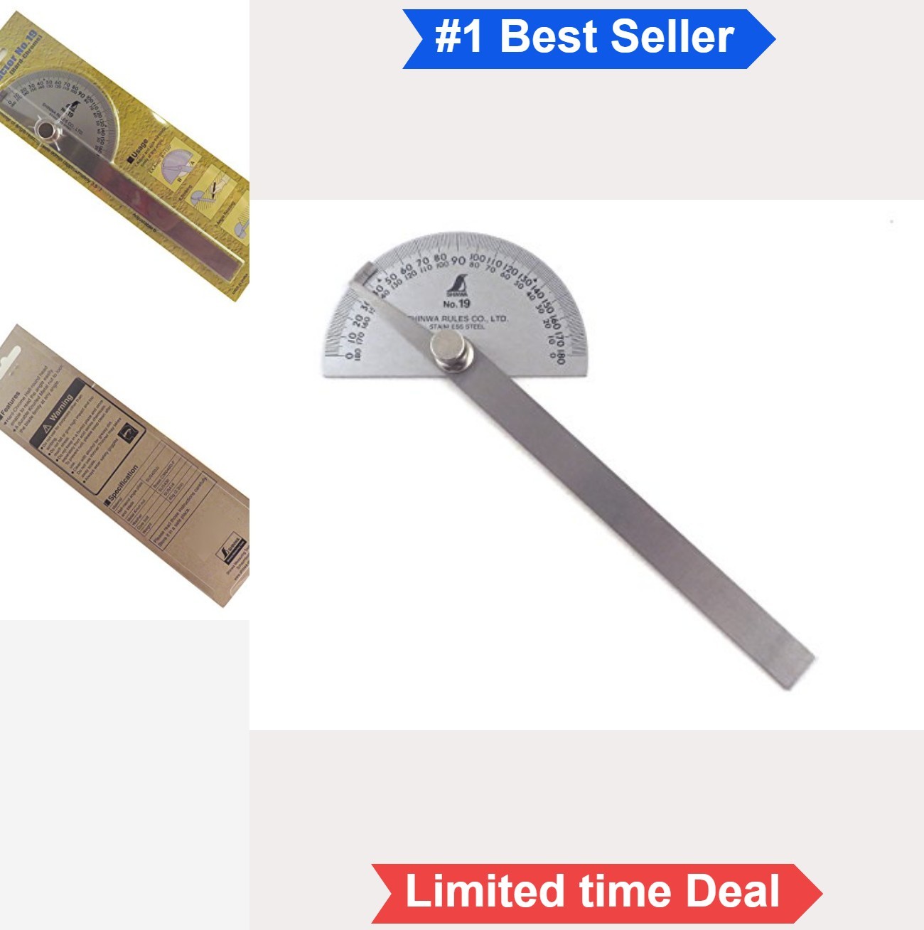 Stainless Steel Protractor 8 Inch 0-180 Degrees Round Head Deep Etched Markings