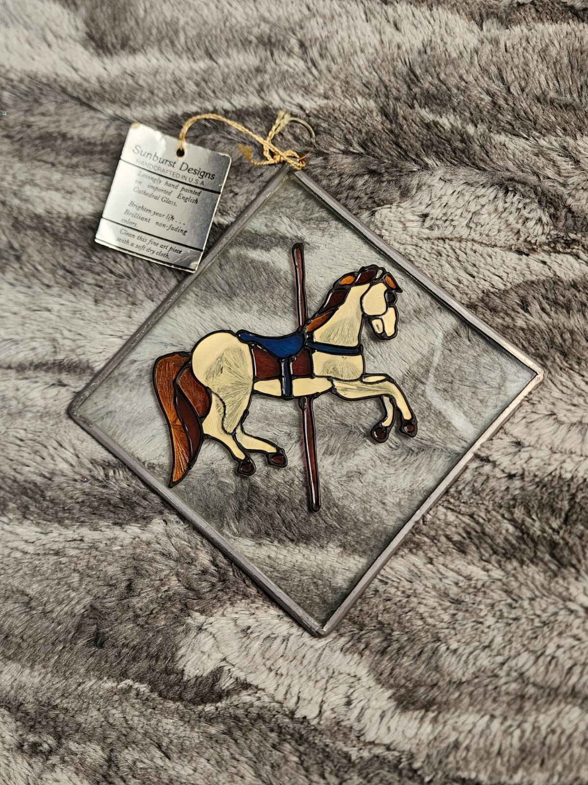 Carousel Pony Suncatcher Horse Sunburst Designs Hand Painted Cathedral Glass