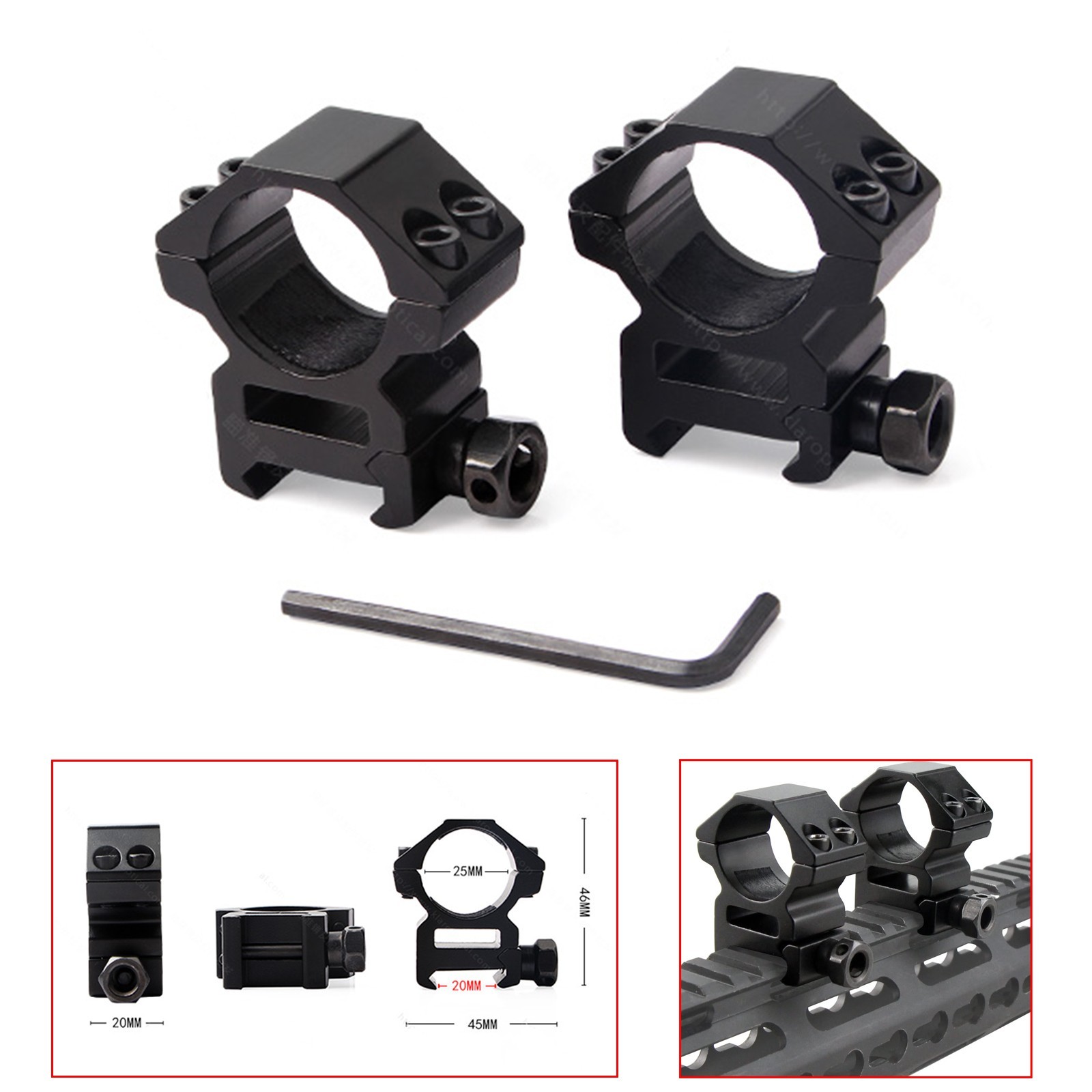 2Pcs 1'' High Profile Scope Rings for Picatinny Weaver Mount Riser Rifle Hunting