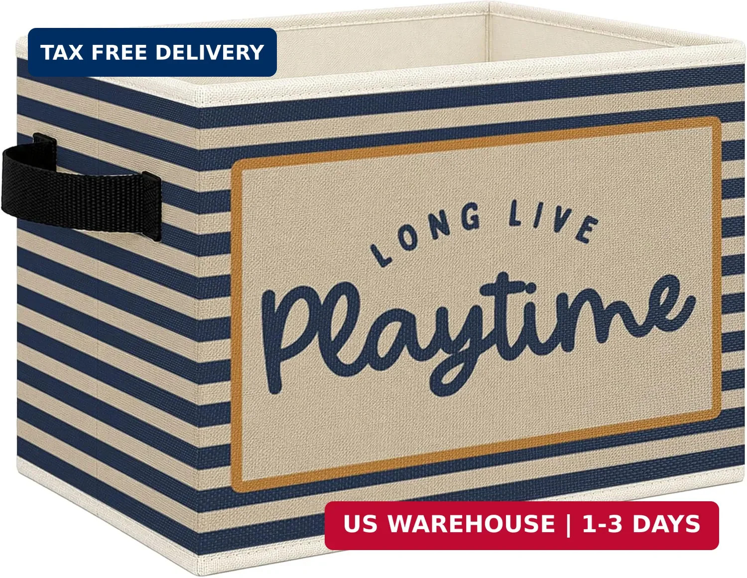 Long Live Playtime Kids Foldable Storage Bins Box with Handles, Retro Blue Strip