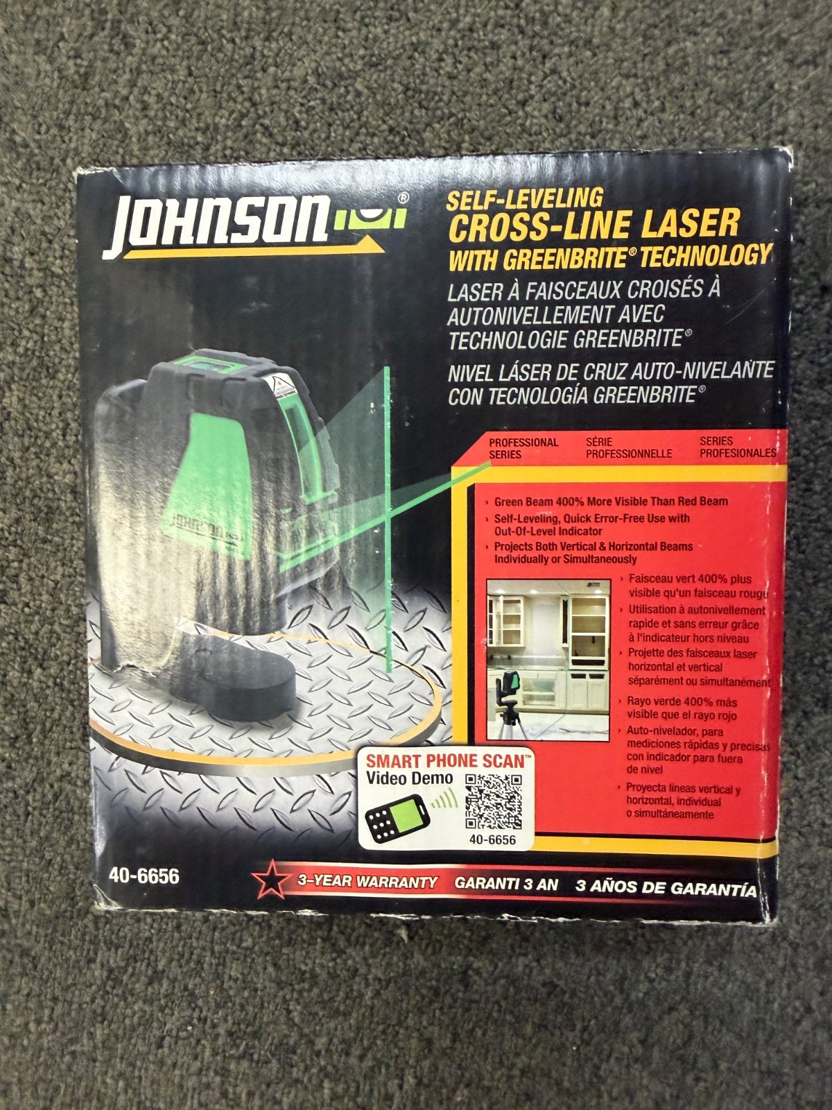Johnson 40-6656 Level & Tool Self-leveling Cross-line Laser - New