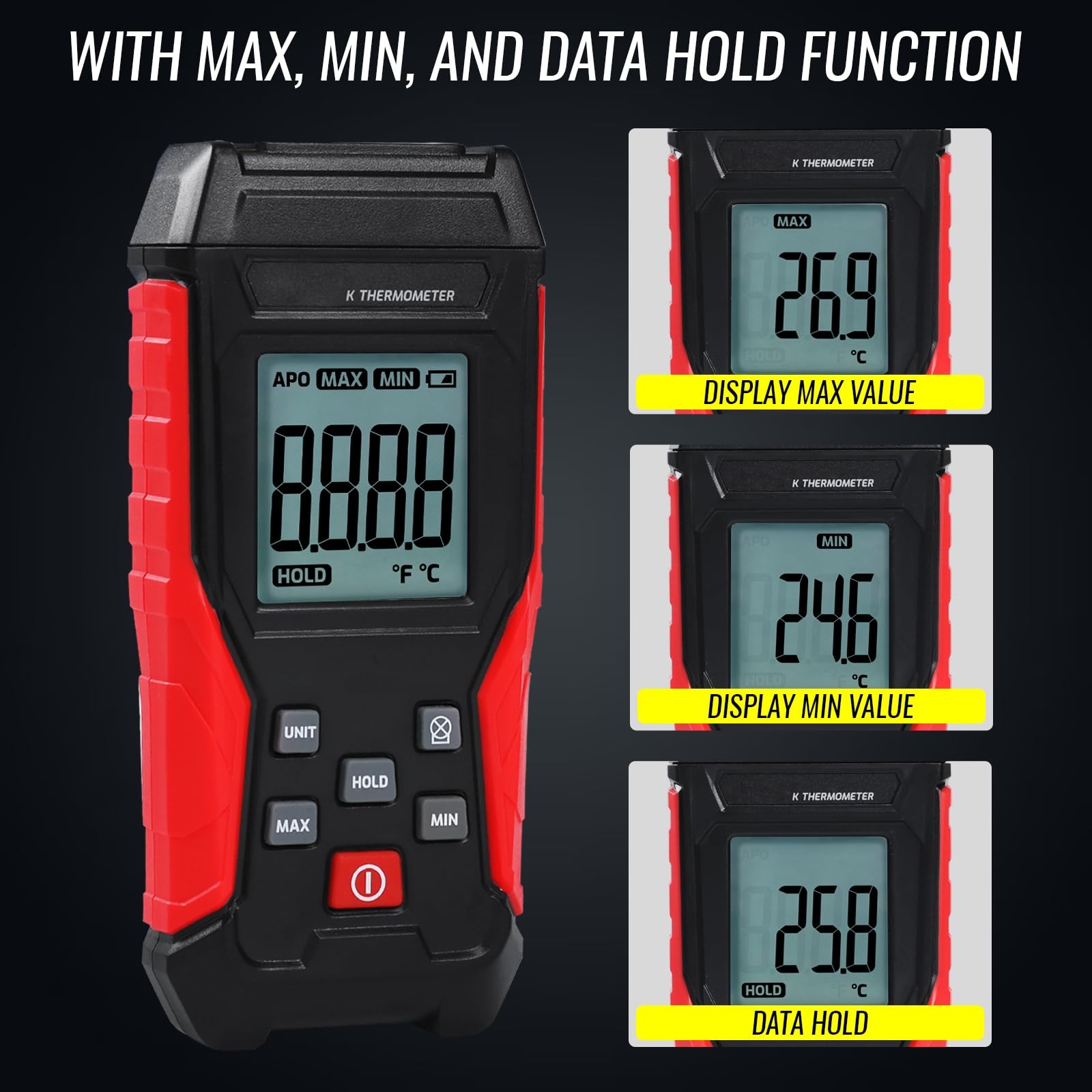 Digital Type K Thermocouple Thermometer HVAC Temperature Clamp Meter,...