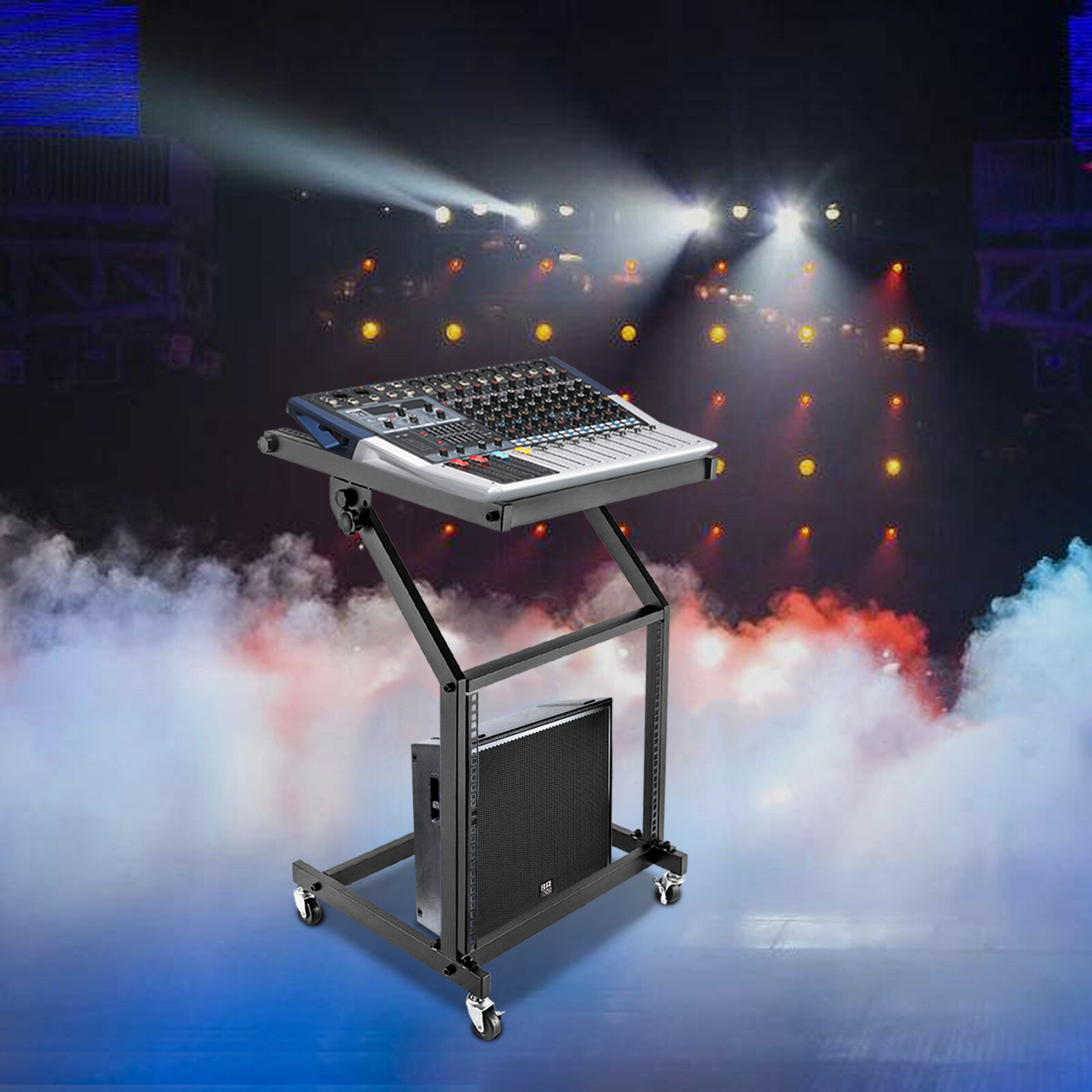 9U12U/16U Rack Mount Mixer Case Stand Studio Equipment Cart Stage Amp DJ Rolling