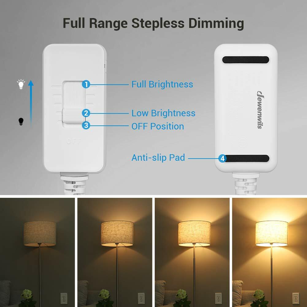 DEWENWILS Slide Dimmer Switch with Adjustable Range, Anti-Flicker, 5ft Cord,