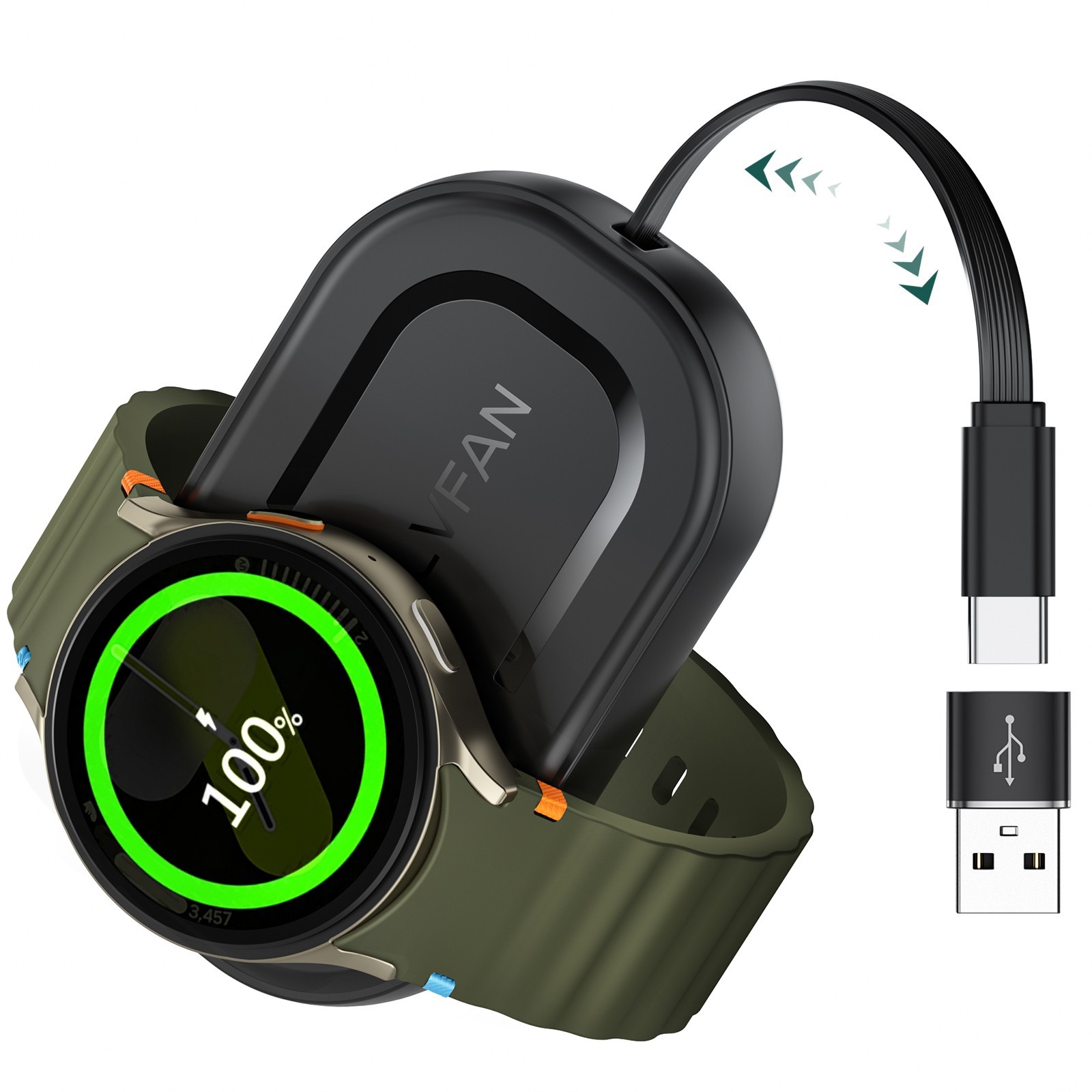 USB C&A Charger for Galaxy Watch 8/8 Classic /7 /Ultra /6/6 Classic/5 Pro/5/4/3