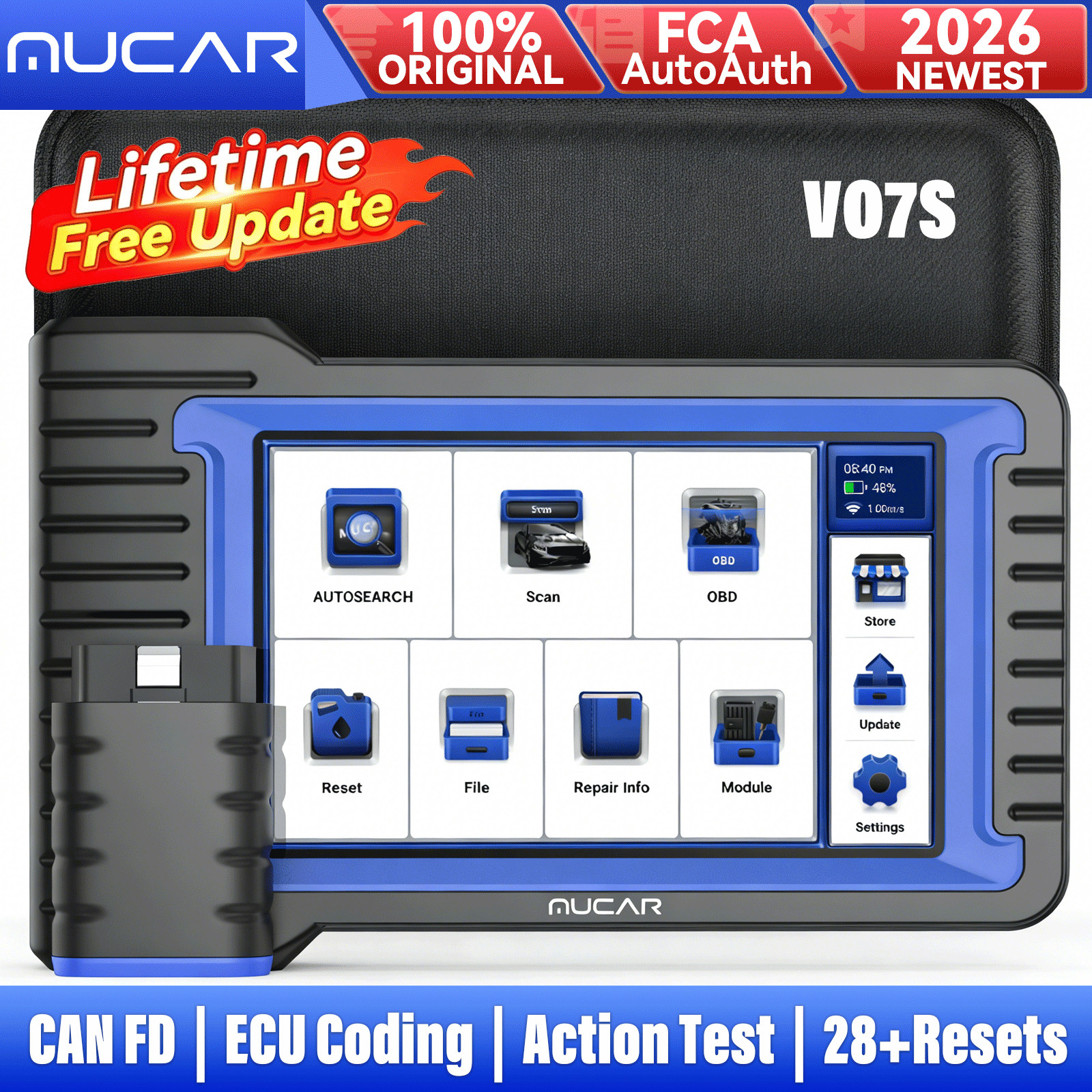 MUCAR VO7S OBD2 Diagnostic Tool Bidirectional Scanner CANFD ECU Coding 28+Resets