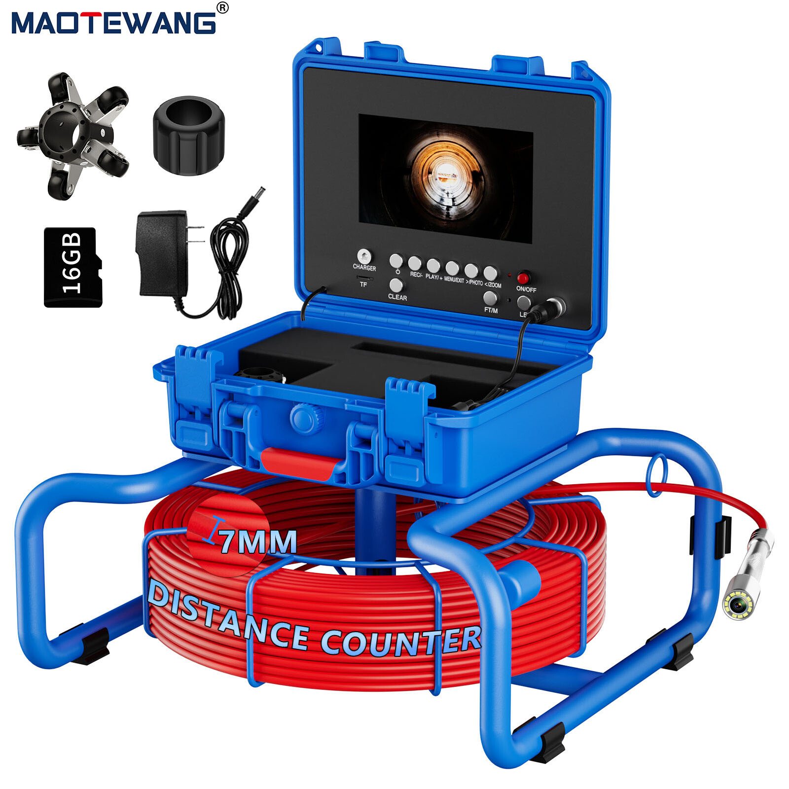 7'' Sewer Drain Pipe Inspection Camera 512HZ Self-leveling Meter Counter 80M