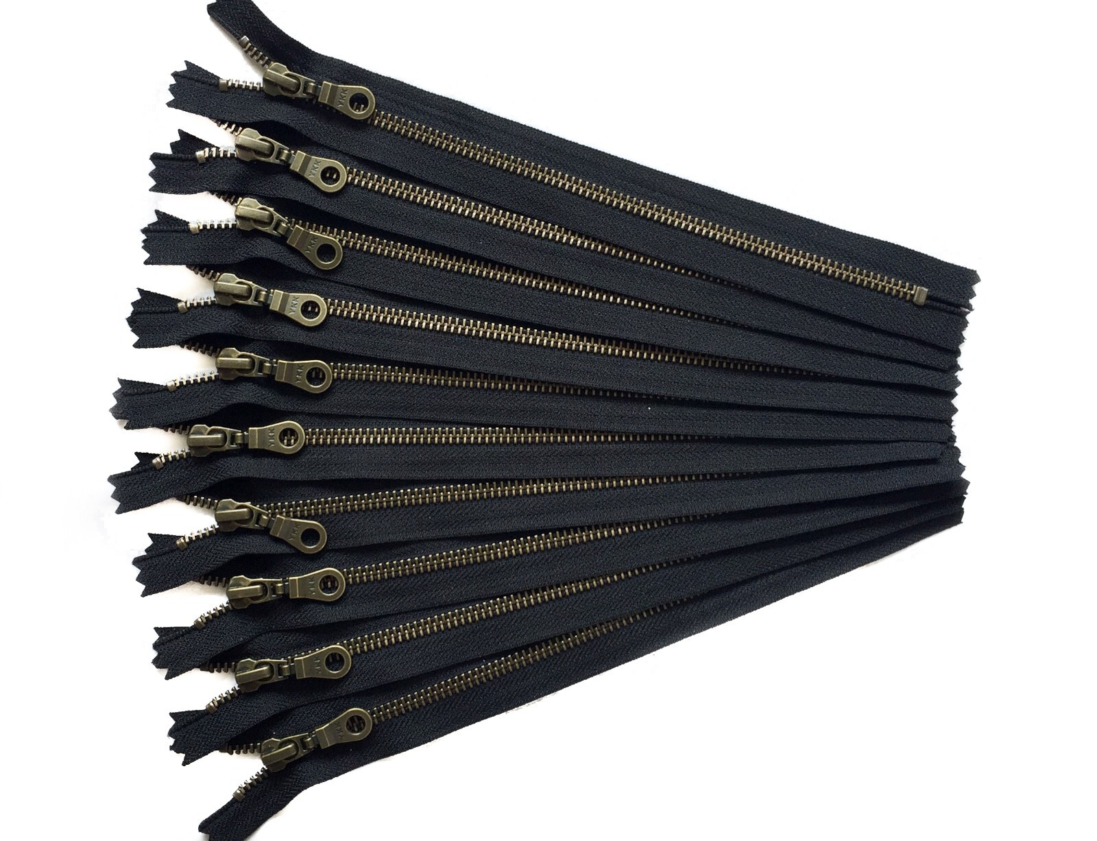Antique Brass Donut Pull Zips, YKK Closed End zips, Antique Black Zippers- 12 pc