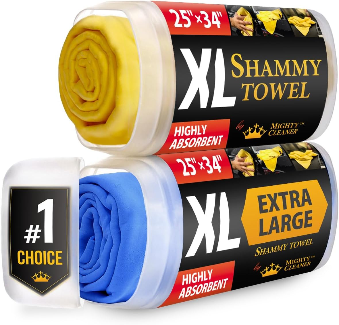 Premium XL Shammy Towel for Car - 2Pk (34”X25”) - Super Absorbent Chamois Cloth