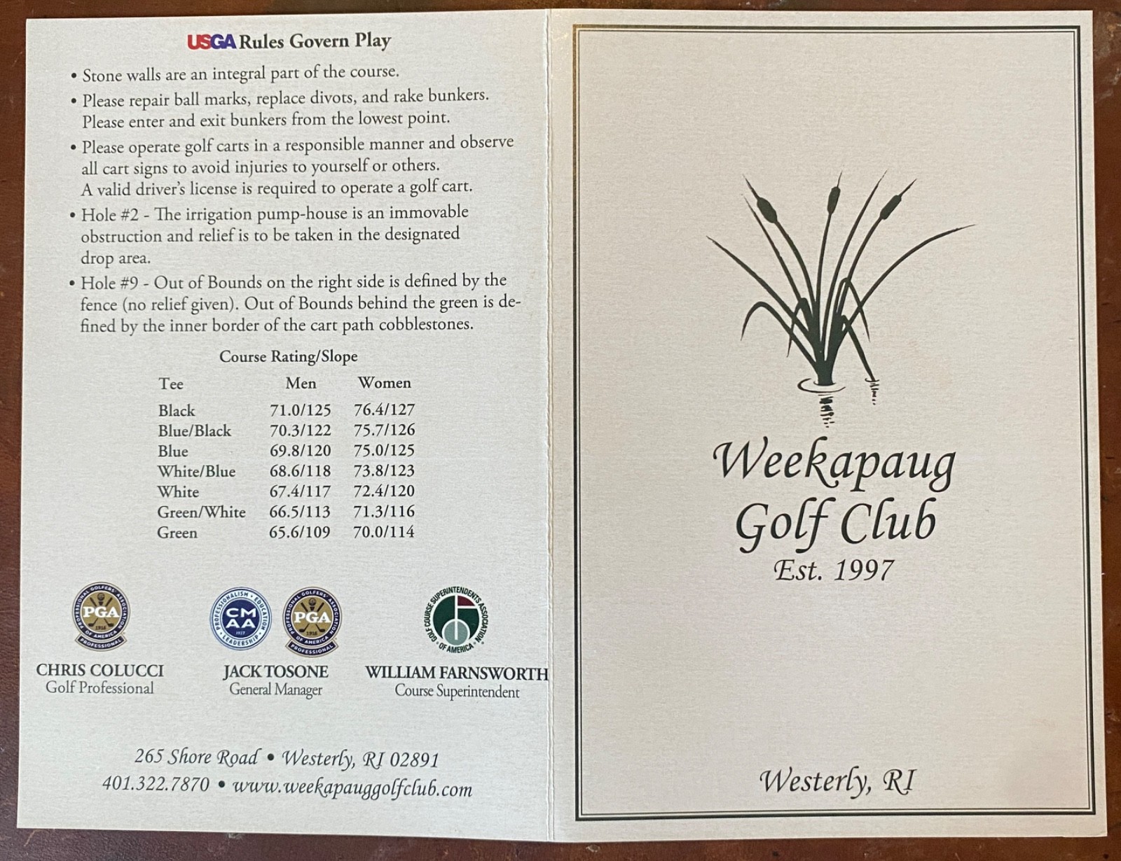 Weekapaug Golf Club Scorecard (New & Unused)