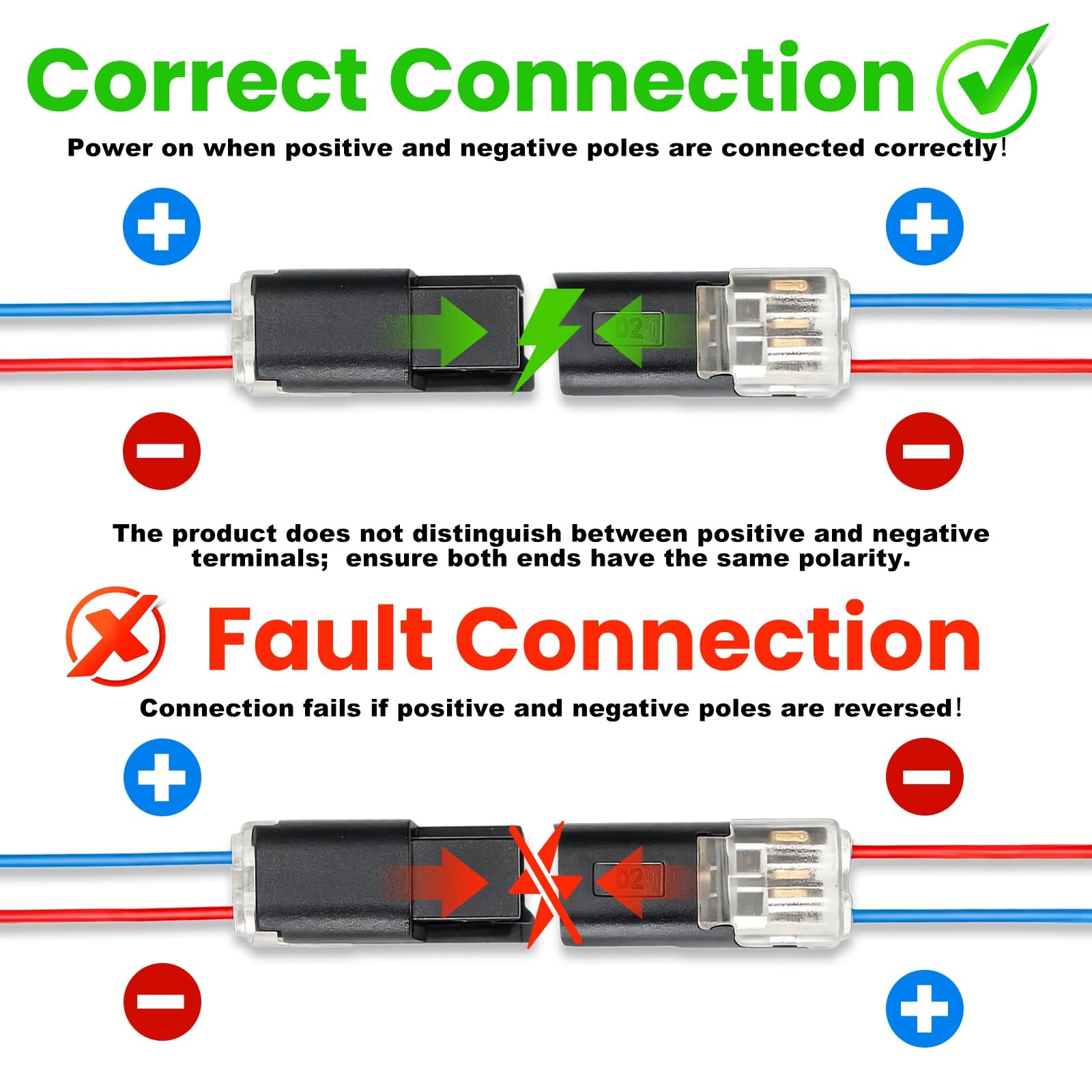 20Pcs Low Voltage Wire Connector Double Wire Plug In Connector w/ Locking Buckle
