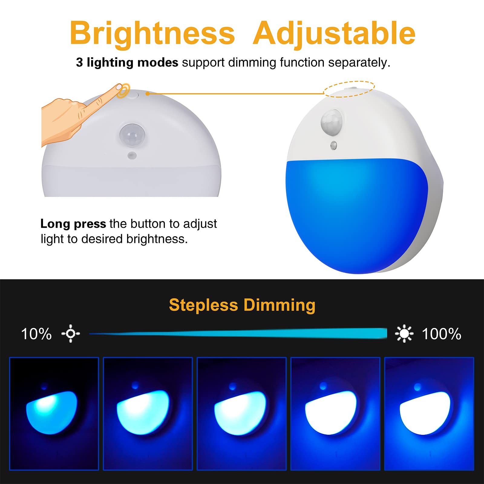 2 Pack Blue Battery Night Light, Motion Activated Stick on Lights, 2.6 Small ...