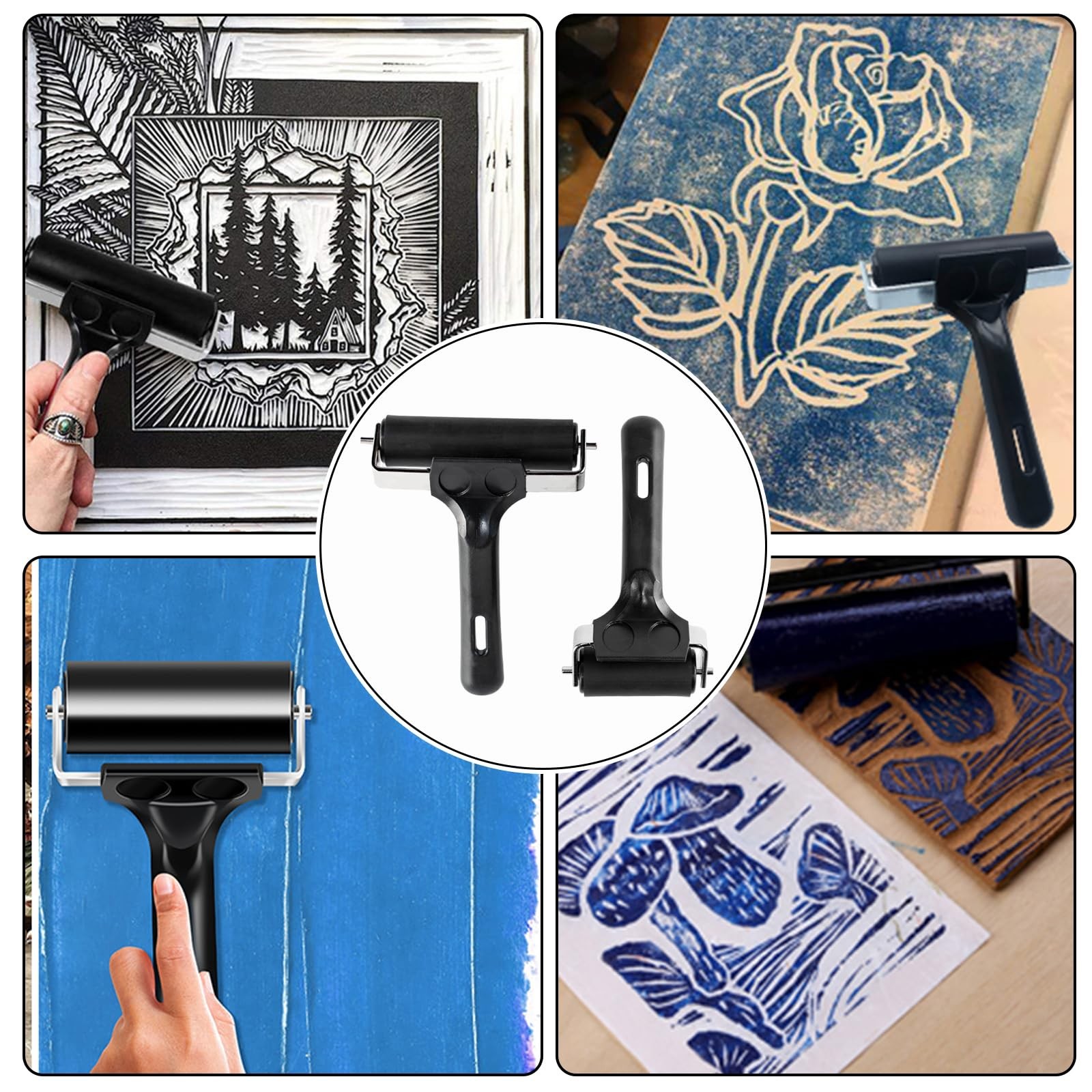 2Pack Brayer Rollers for Crafting 4Inch & 2.2Inch Rubber Rollers for Printma...