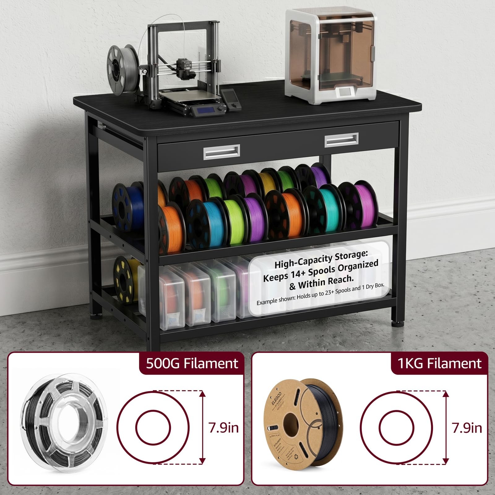 3D Printer Stand with Filament Storage - Heavy Duty 3D Printer Table with Met...