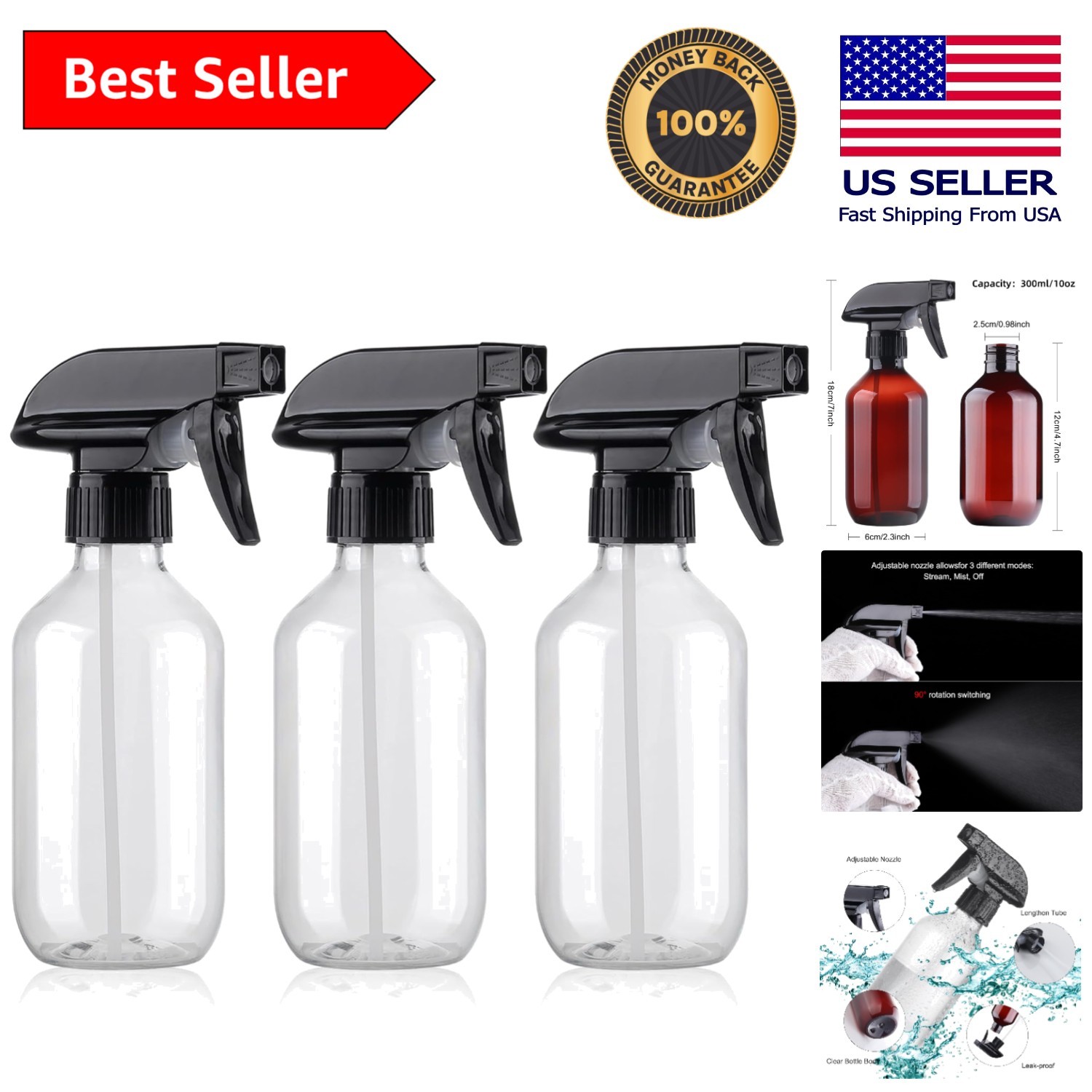 Versatile 300 ml Spray Bottle - Fine Mist with Adjustable Nozzle for All Needs
