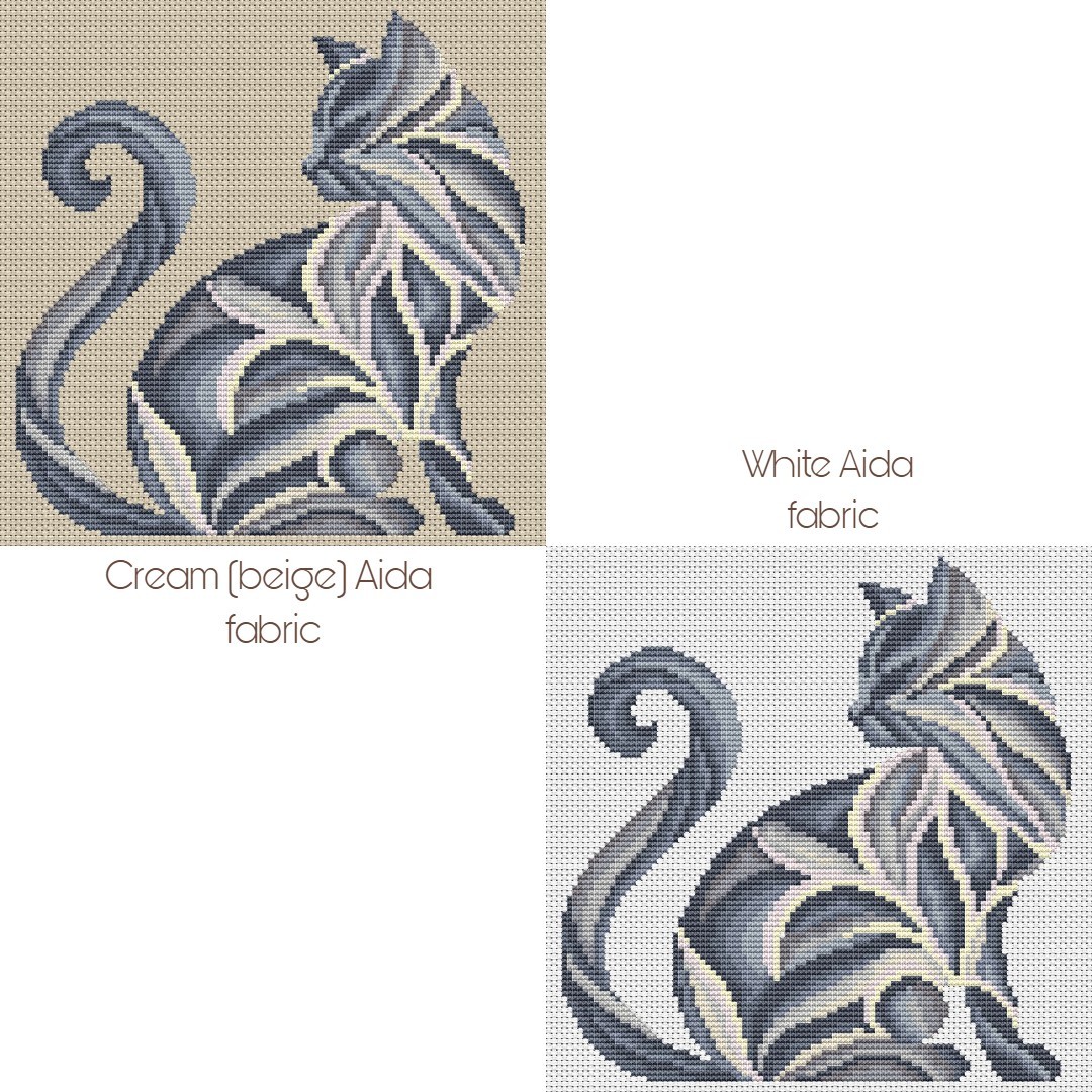 Cross Stitch Printed Pattern Abstract Cat DIY Chart Counted Needlework DMC Color