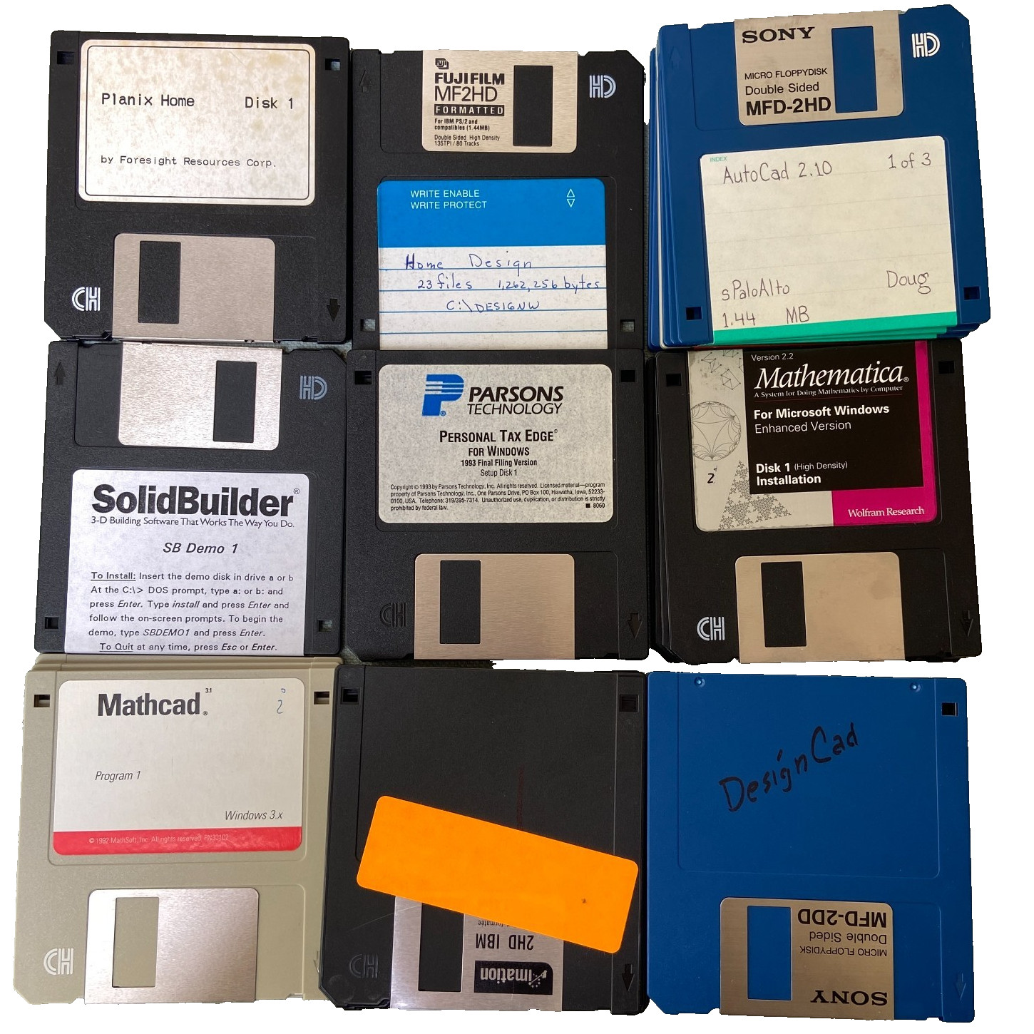 Software Lot 3.5” Planix Home Autocad Mathematica MathCad DesignCad SolidBuilder