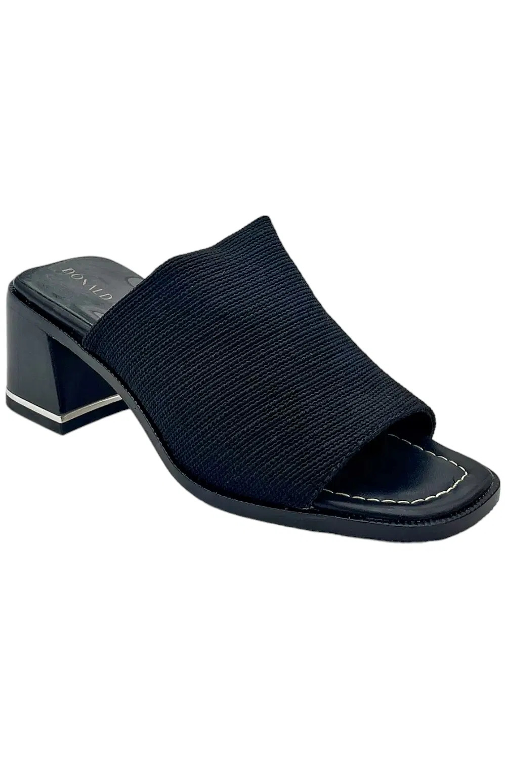 Donald Pliner Women's Haze Stretch Fabric Slip On Heeled Sandal Black