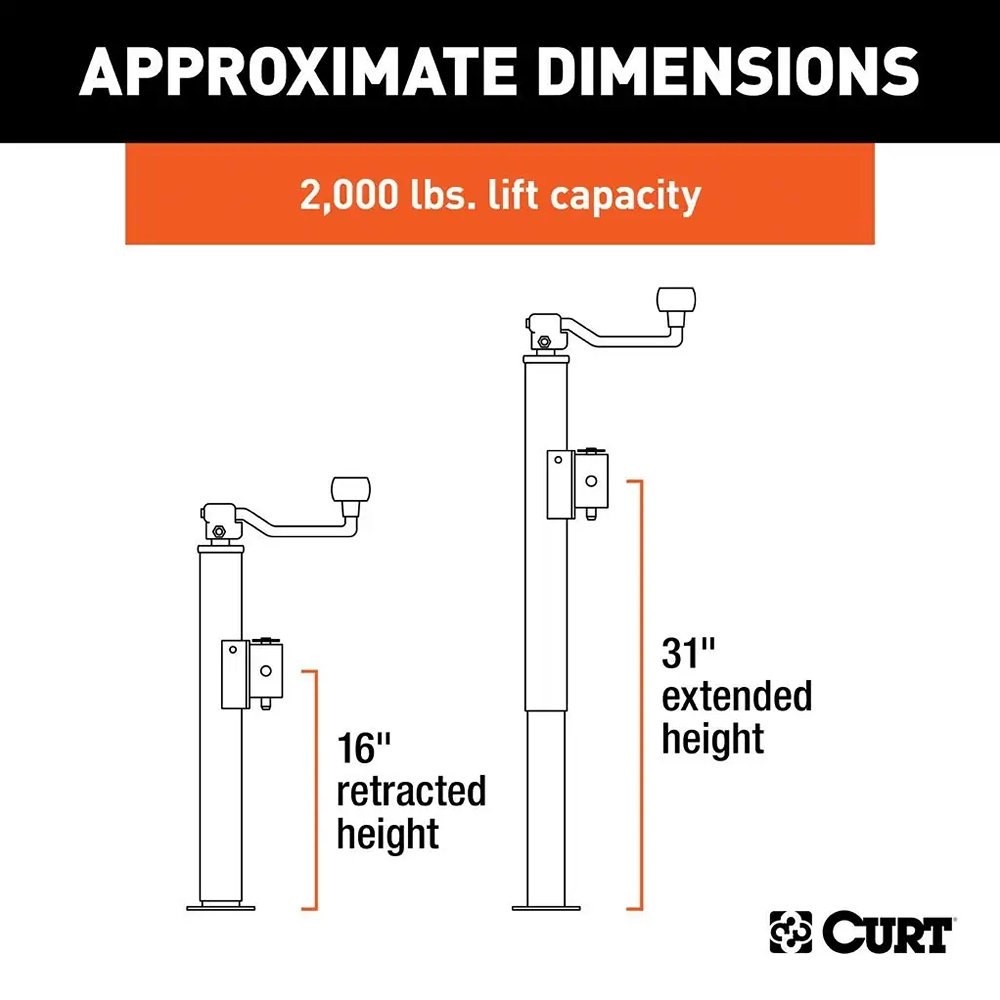 CURT 28322 Pipe-Mount Swivel Topwind Jack