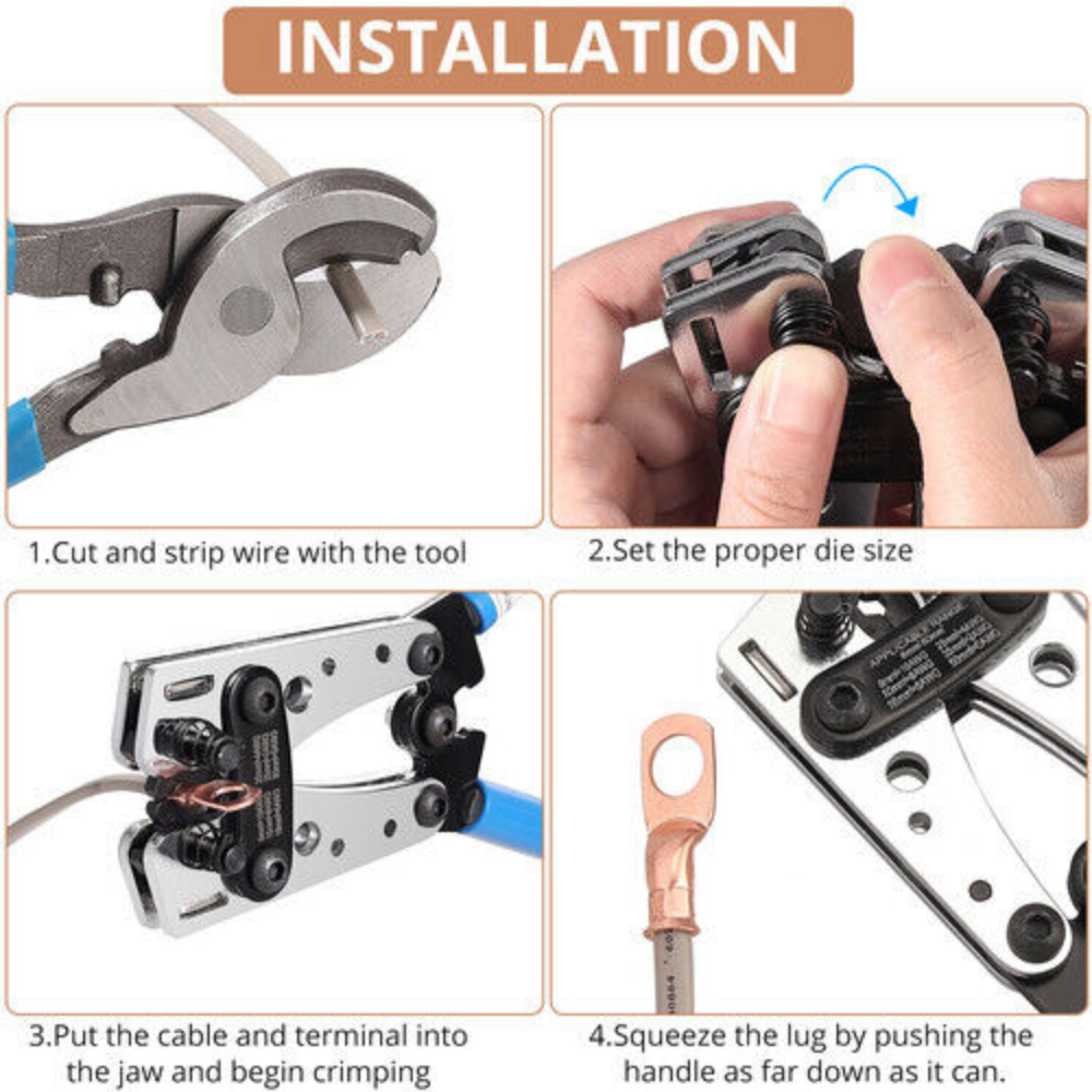 Crimping Tool Cable Lug Crimper Wire Plug Pliers Battery Terminal Assortment Kit