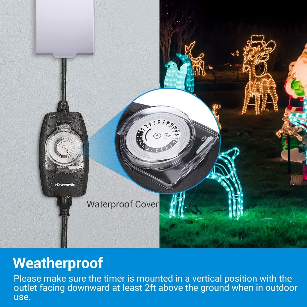 DEWENWILS Outdoor Light Timer Waterproof, 24-Hour Programmable Plug in Black