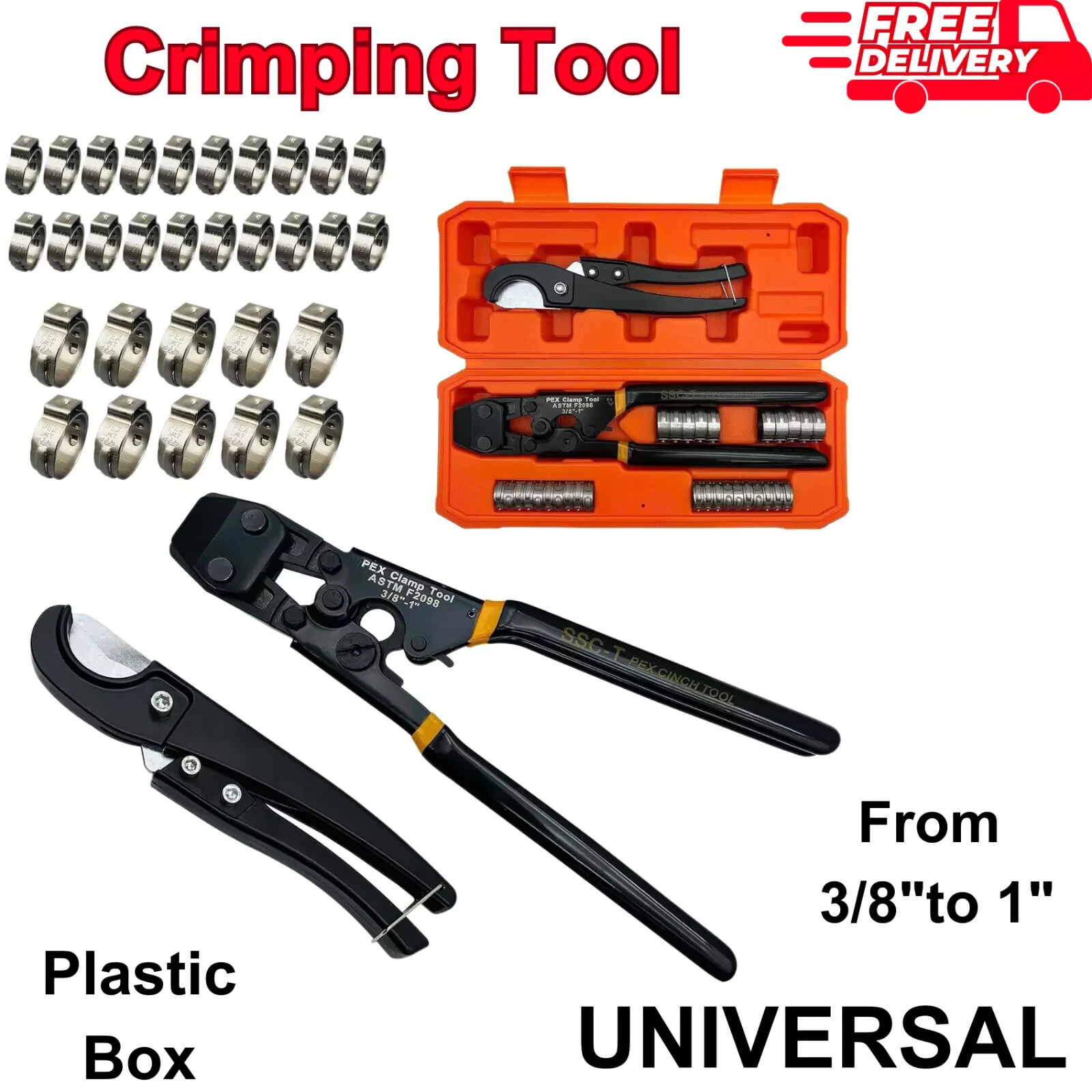 PEX Pipe Clamp Cinch Tool Kit Crimping Tool Crimper for Stainless Steel W/ Case