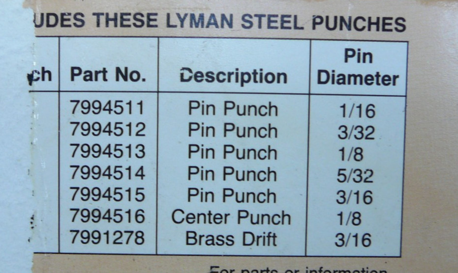 Lyman Gunsmith's Pin Punch Set-USA! [B]bin