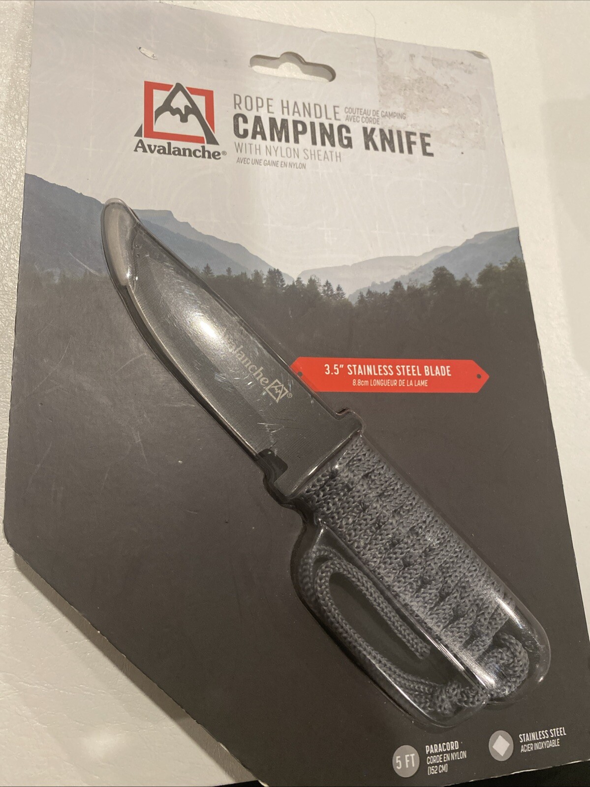 Avalanche Stainless Steel Camping Knife With Rope Handle & Nylon Sheath NEW