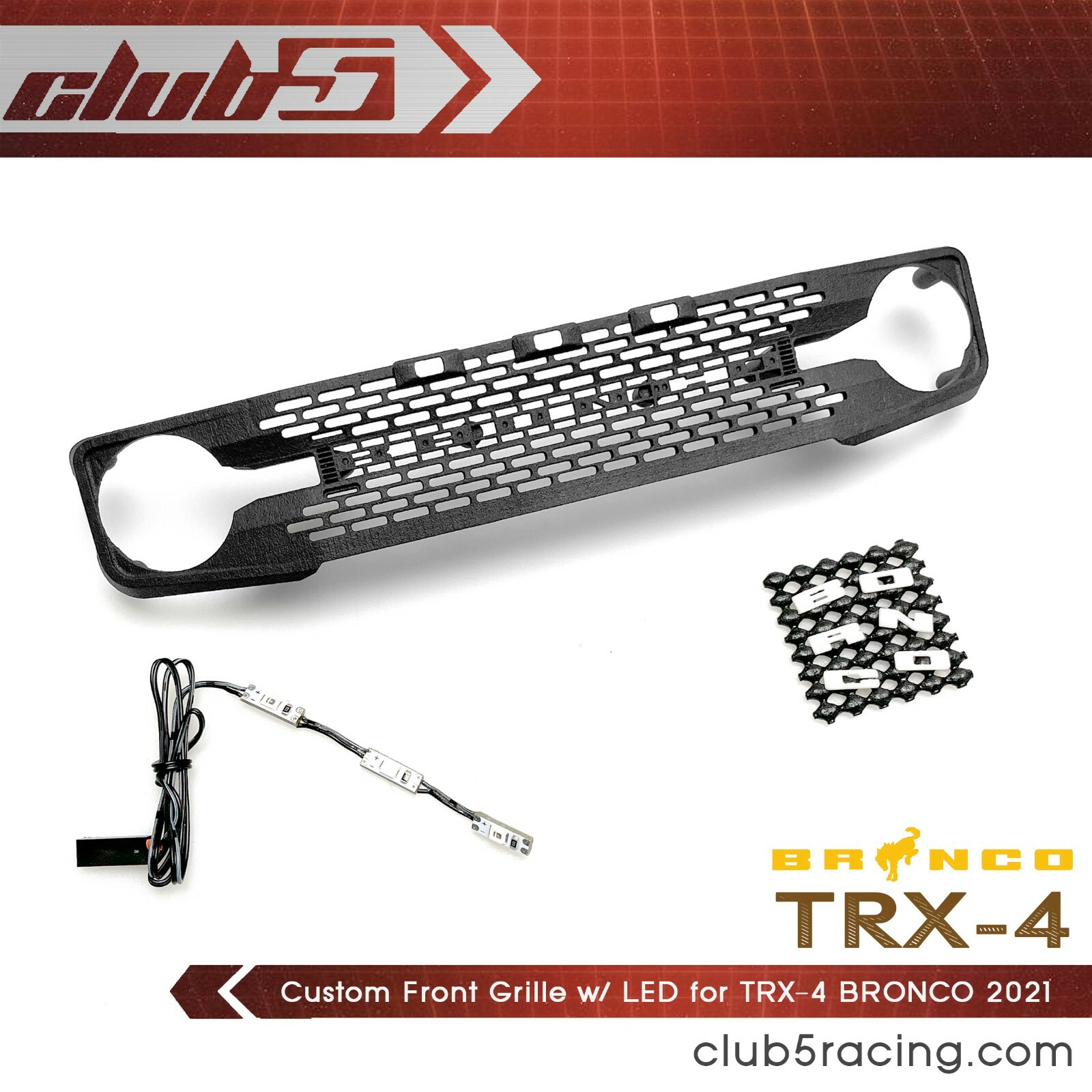 Custom Front Grille w/ LED for Traxxas TRX-4 2021 Ford Bronco