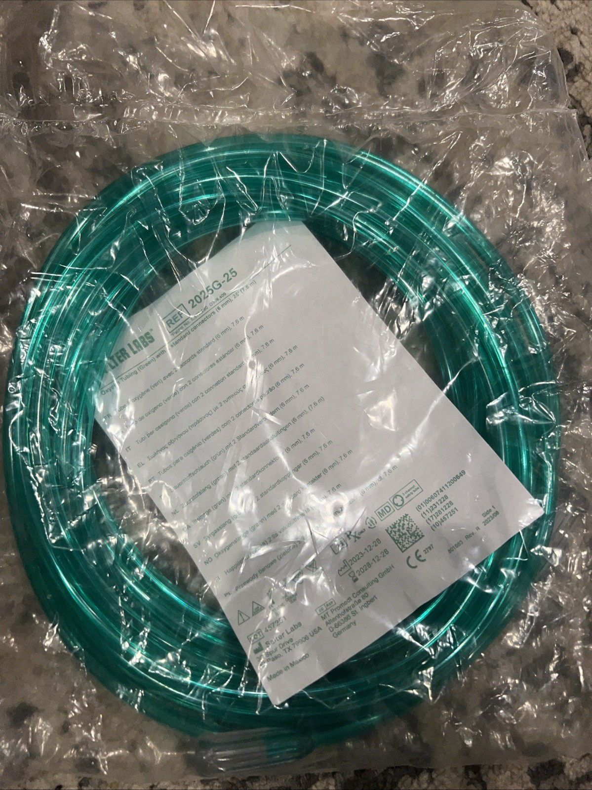 Salt er Labs 25 ft Oxygen Supply Tubing - GREEN 2025G - ( QTY 1 ) Sealed