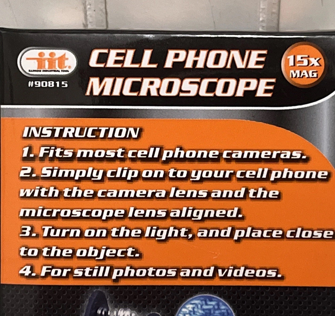 Universal Cell Phone Microscope 15X Magnification w Clip Works on any Cell Phone