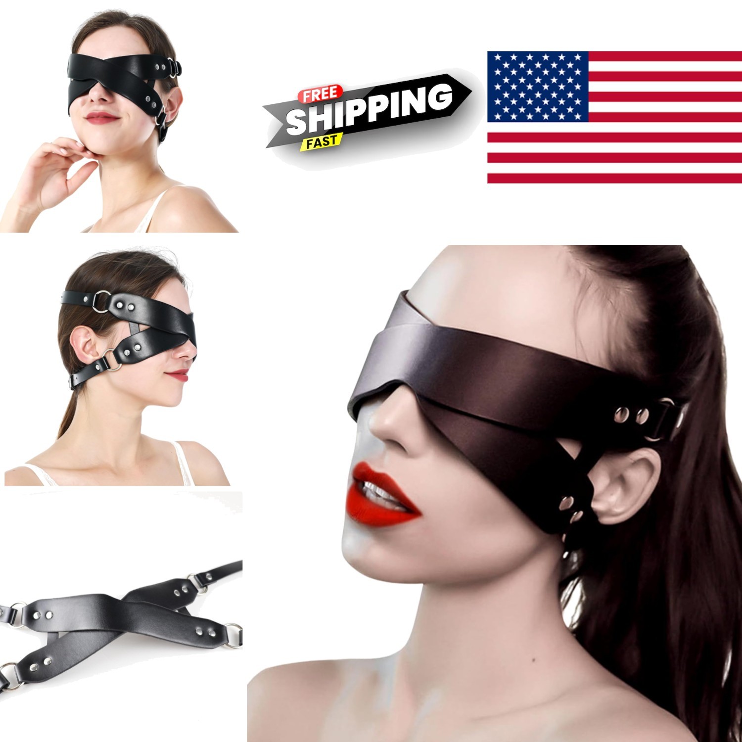 Adjustable BDSM Blindfold Eye Mask for Couples Soft PU Leather Comfortable Wear
