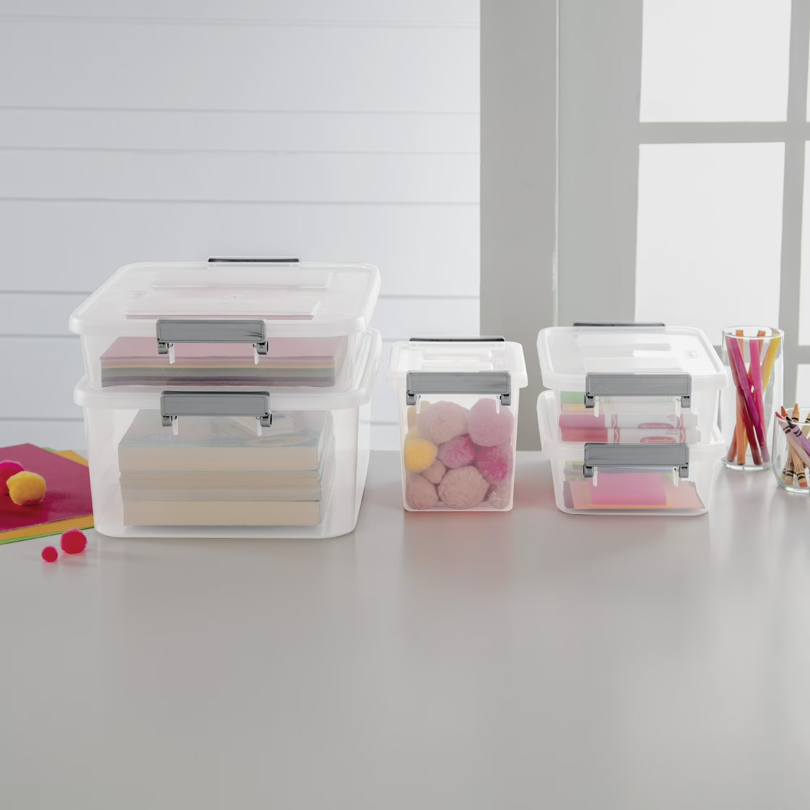 Sterilite 2.7 Qt. Modular Latch Box Plastic with Clear Base and Lid, Titanium