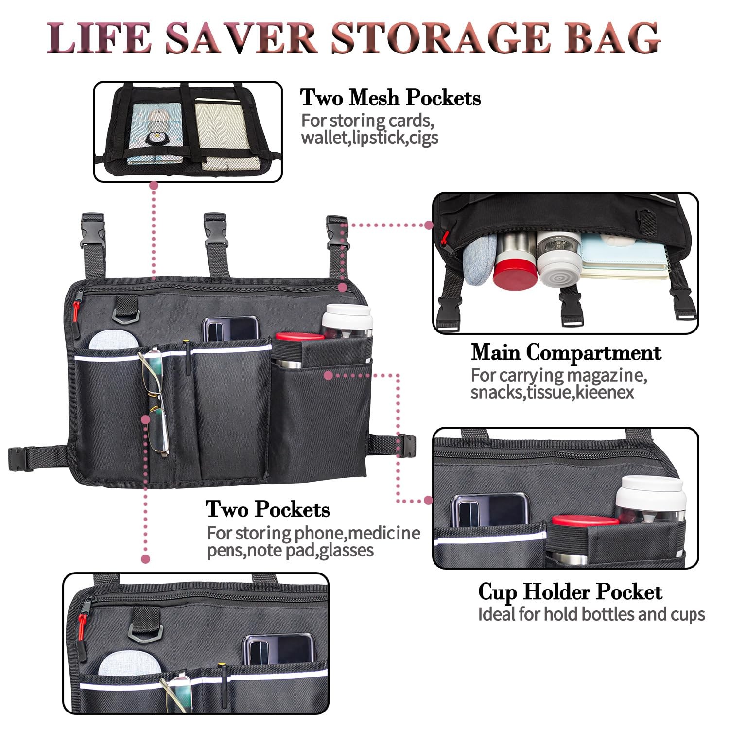 Large Walker Bag with Water Cup Holder,Walker Basket ,Foldable Walker Storage...