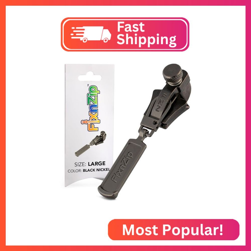 FixNZip Large Black Nickel Zipper Repair Kit | Universal No-Sew Slider Replaceme
