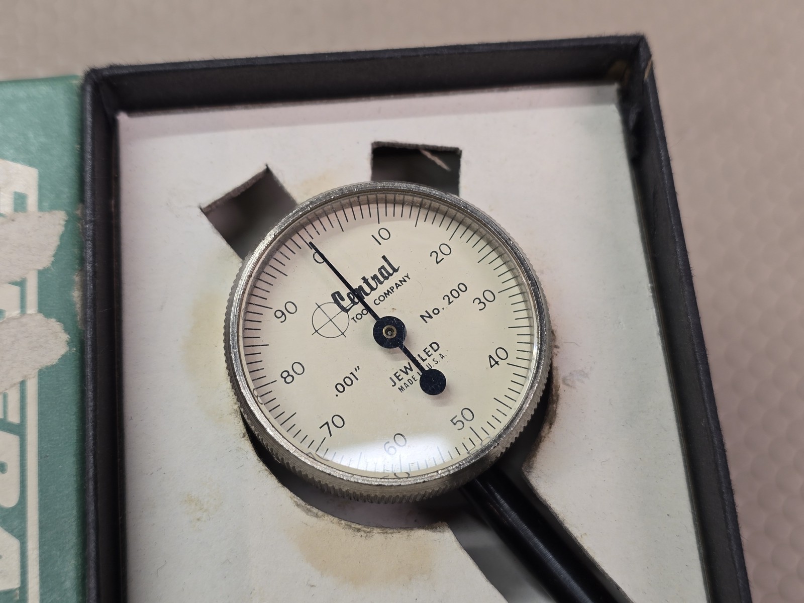Central Tool Co. No. 200 Dial Indicator .001" Jeweled Flat Back USA