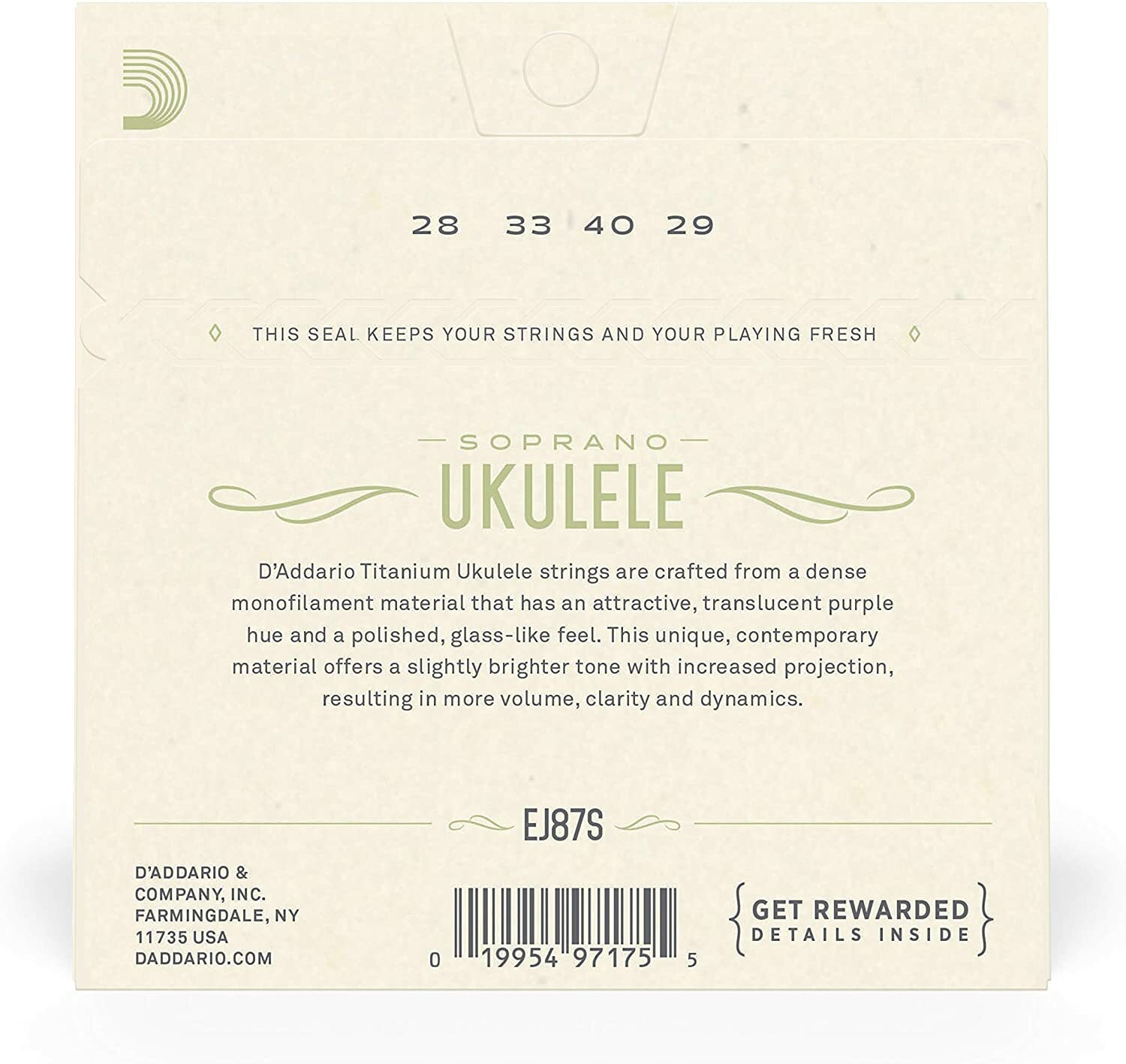 D'Addario EJ87S Titanium Ukulele - String Set for Soprano Ukulele