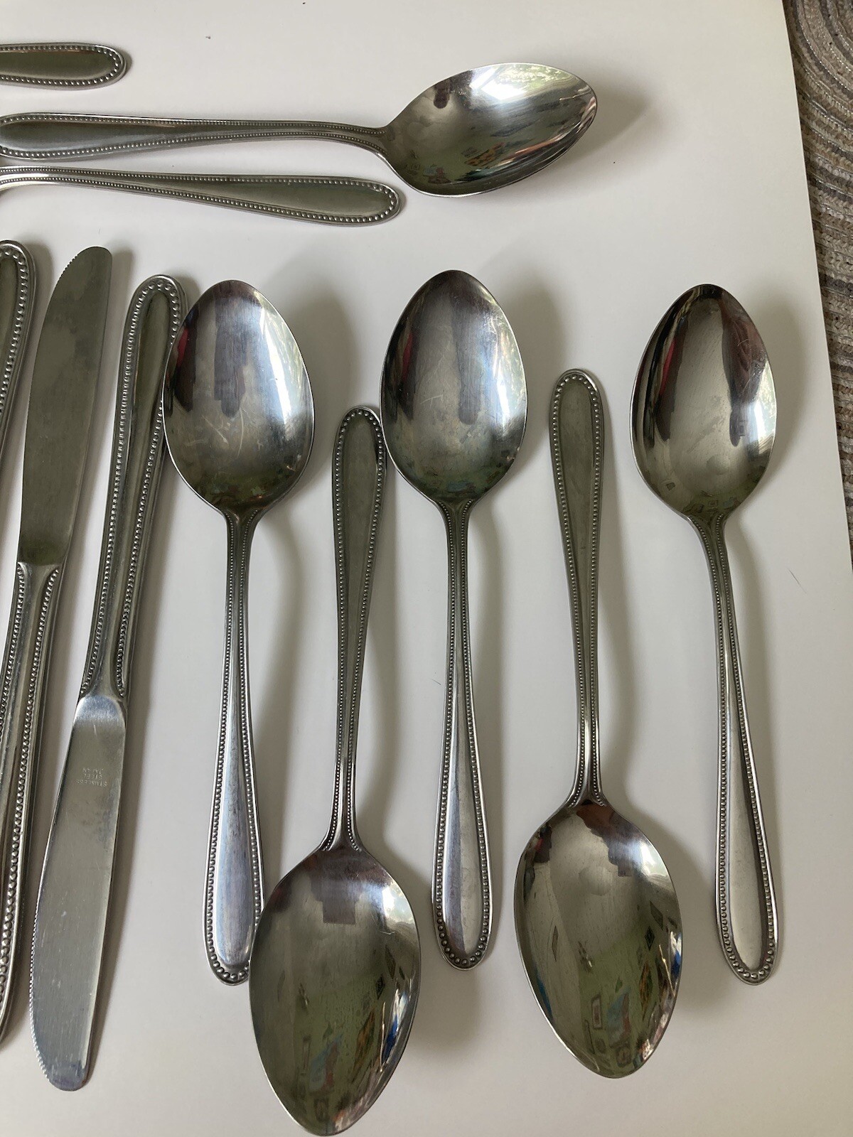 26 Piece “UPDATE” Pattern International Stainless Beaded Heavy Flatware Plus