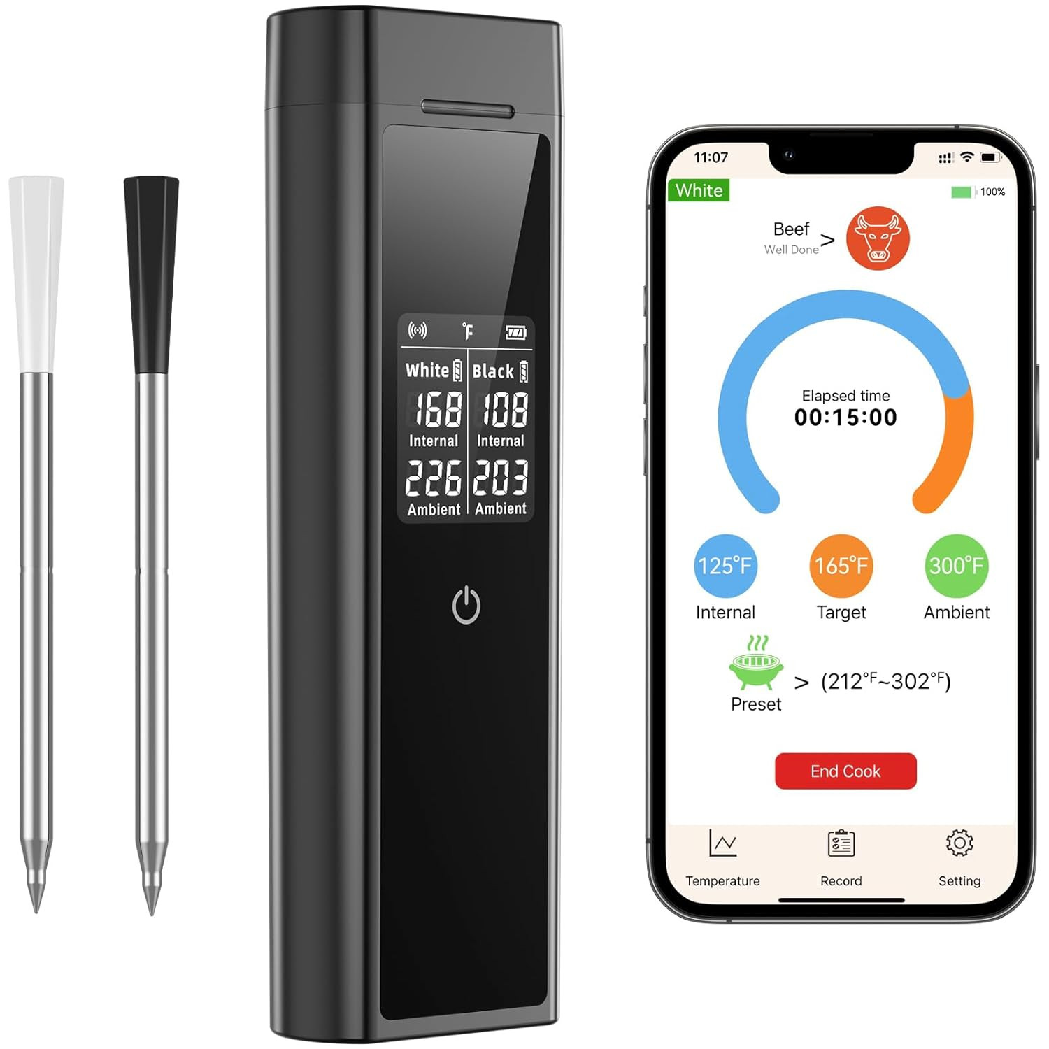 Smart Wireless Meat Thermometer Digital, 2 Probes, Advanced Bluetooth Food Therm