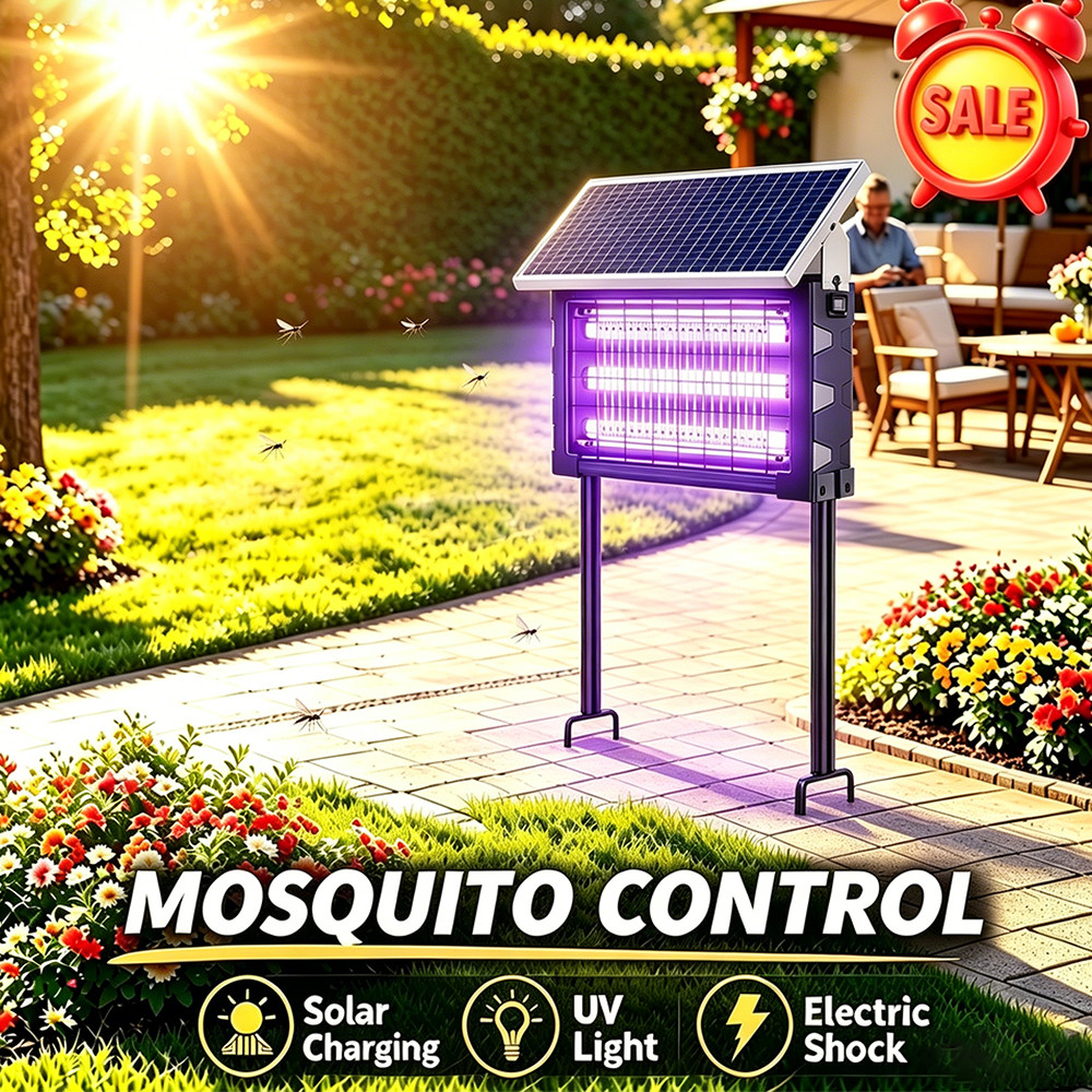 Solar Bug Zapper Outdoor Mosquito Zapper 4500V Waterproof Rechargeable Fly Trap